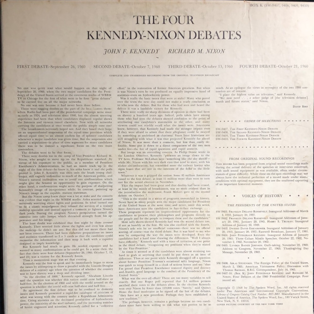 The Four Kennedy-Nixon Debates 4x Vinyl Lp Box Set '68